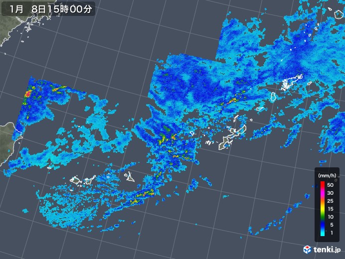 沖縄地方の雨雲レーダー(2018年01月08日)