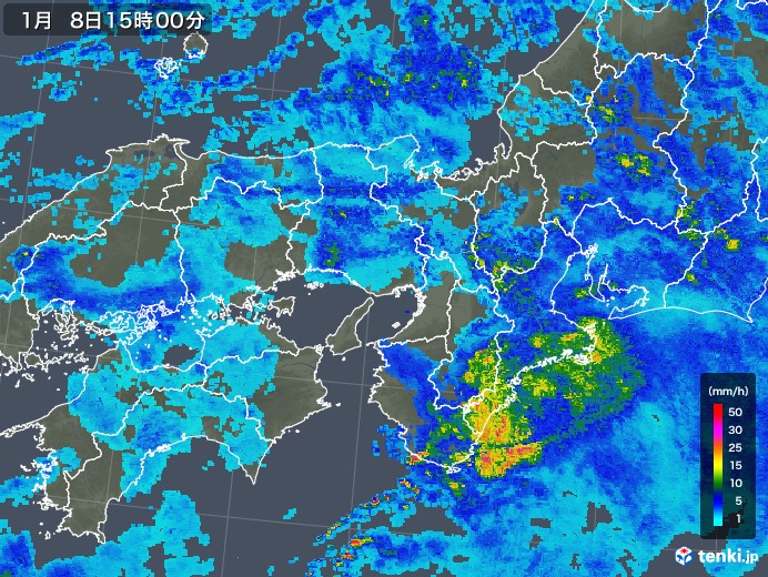 近畿地方の雨雲レーダー(2018年01月08日)