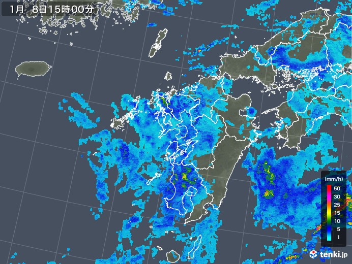 九州地方の雨雲レーダー(2018年01月08日)