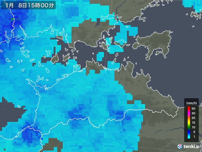 香川県の雨雲レーダー(2018年01月08日)