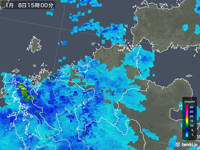 福岡県の雨雲レーダー(2018年01月08日)