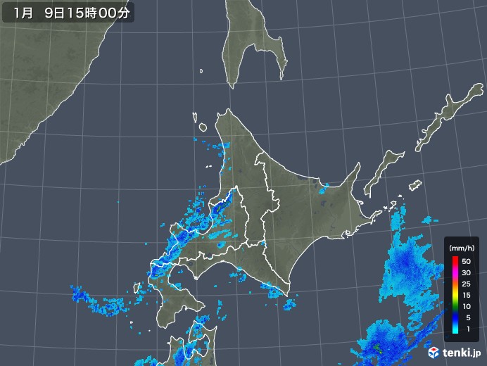 北海道地方の雨雲レーダー(2018年01月09日)