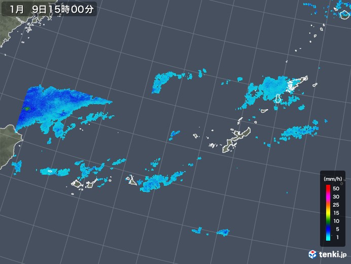 沖縄地方の雨雲レーダー(2018年01月09日)