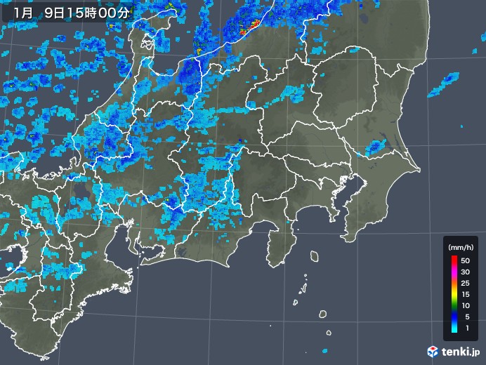 関東・甲信地方の雨雲レーダー(2018年01月09日)