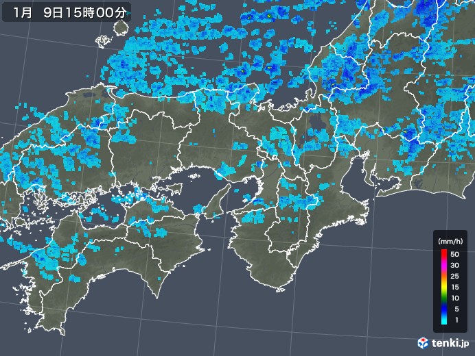 近畿地方の雨雲レーダー(2018年01月09日)