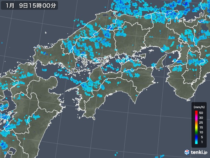 四国地方の雨雲レーダー(2018年01月09日)