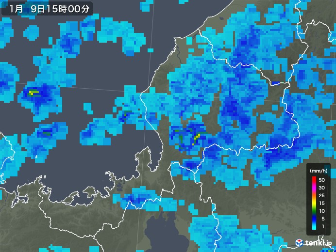 福井県の雨雲レーダー(2018年01月09日)