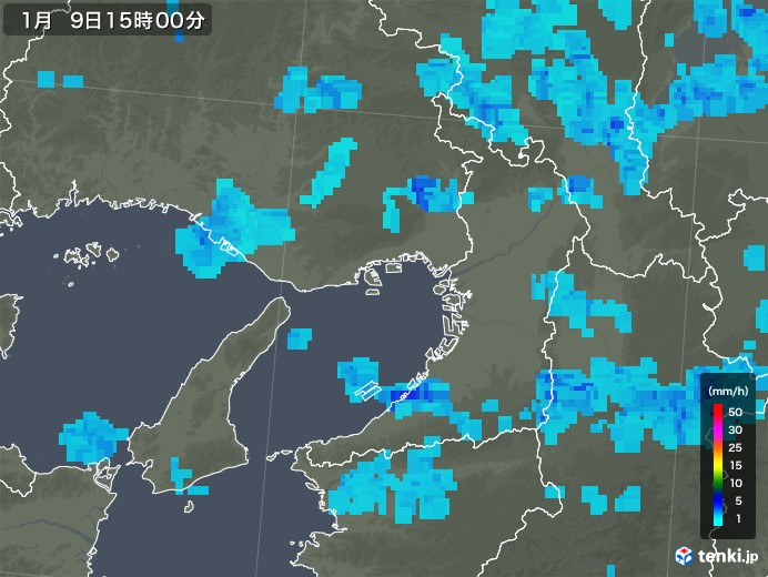 大阪府の雨雲レーダー(2018年01月09日)