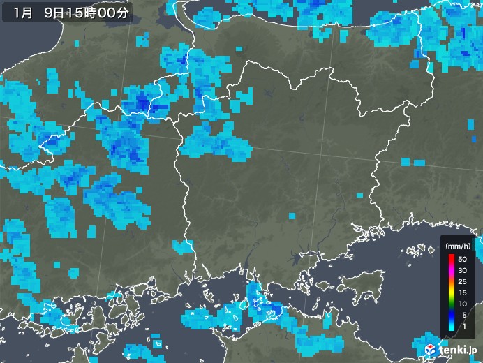 岡山県の雨雲レーダー(2018年01月09日)