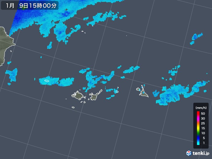 宮古・石垣・与那国(沖縄県)の雨雲レーダー(2018年01月09日)