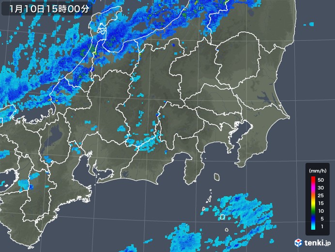 関東・甲信地方の雨雲レーダー(2018年01月10日)