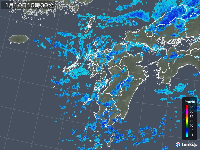 九州地方の雨雲レーダー(2018年01月10日)