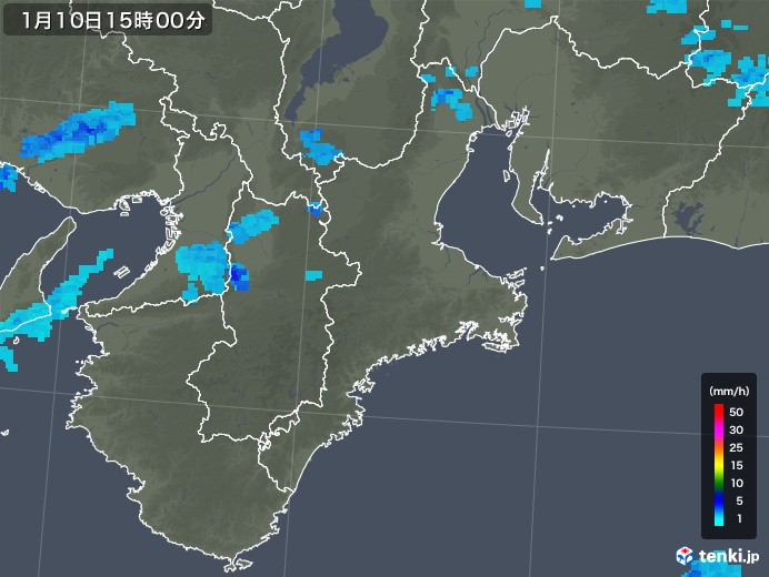 三重県の雨雲レーダー(2018年01月10日)