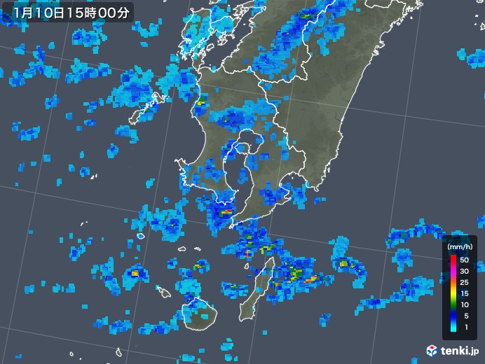 鹿児島県の雨雲レーダー(2018年01月10日)