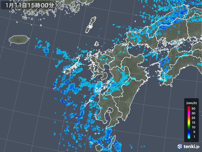 九州地方の雨雲レーダー(2018年01月11日)