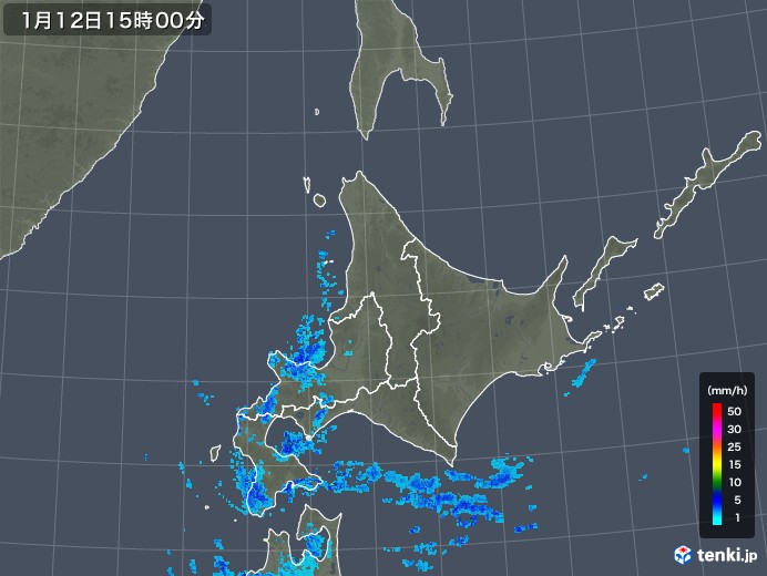 北海道地方の雨雲レーダー(2018年01月12日)
