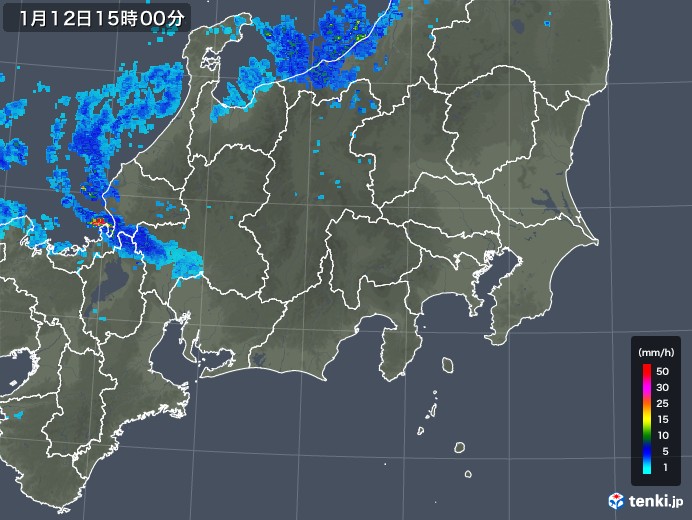 関東・甲信地方の雨雲レーダー(2018年01月12日)
