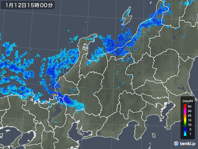 北陸地方の雨雲レーダー(2018年01月12日)