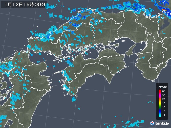 四国地方の雨雲レーダー(2018年01月12日)