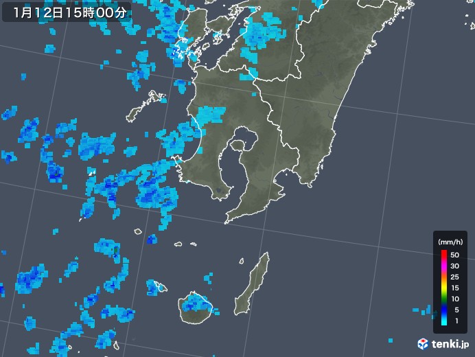 鹿児島県の雨雲レーダー(2018年01月12日)