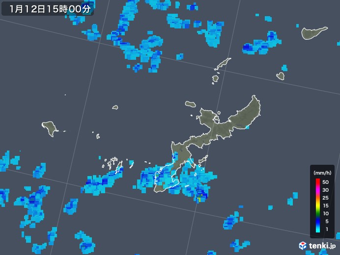 沖縄県の雨雲レーダー(2018年01月12日)
