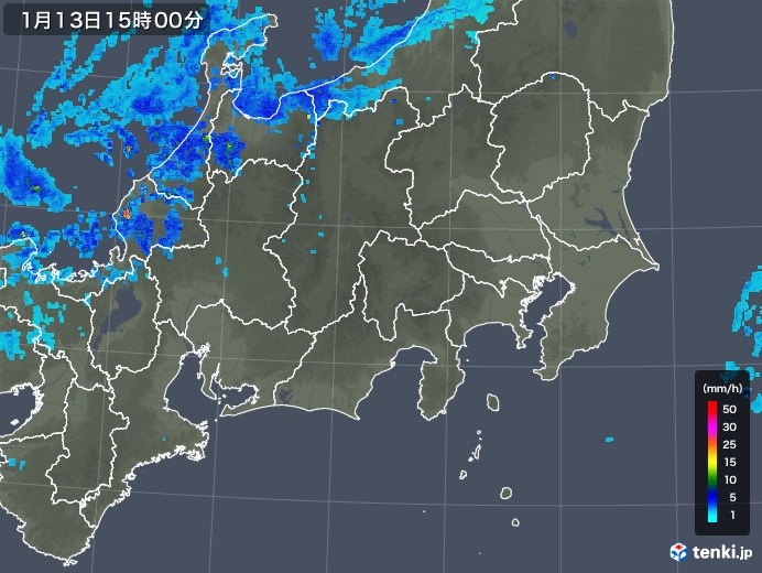 関東・甲信地方の雨雲レーダー(2018年01月13日)