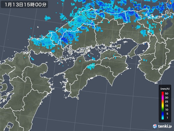 四国地方の雨雲レーダー(2018年01月13日)