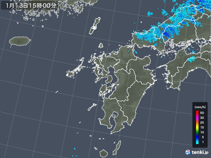 九州地方の雨雲レーダー(2018年01月13日)