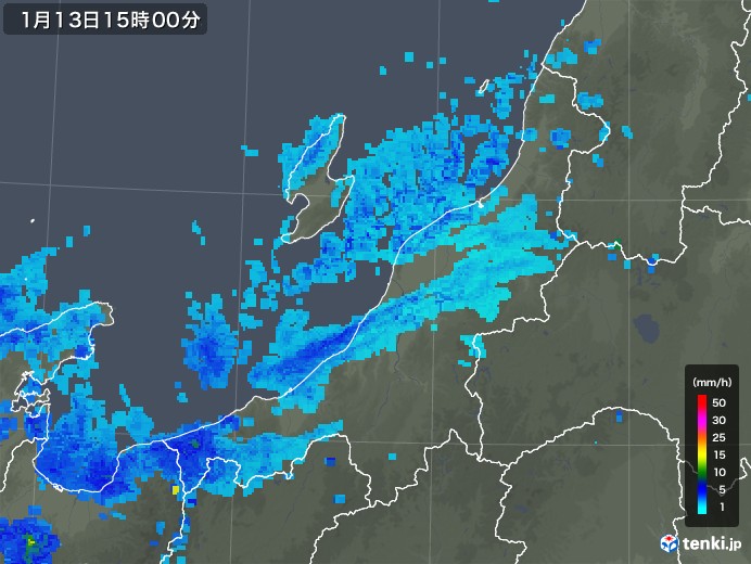 新潟県の雨雲レーダー(2018年01月13日)