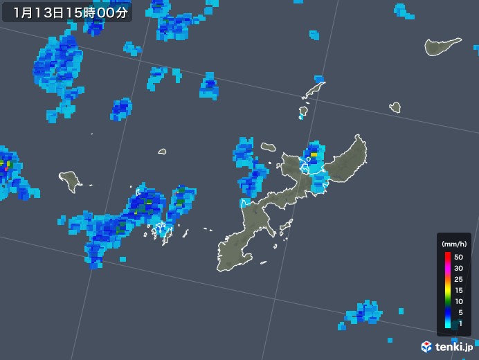 沖縄県の雨雲レーダー(2018年01月13日)