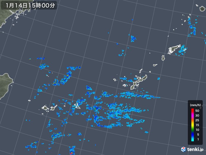 沖縄地方の雨雲レーダー(2018年01月14日)