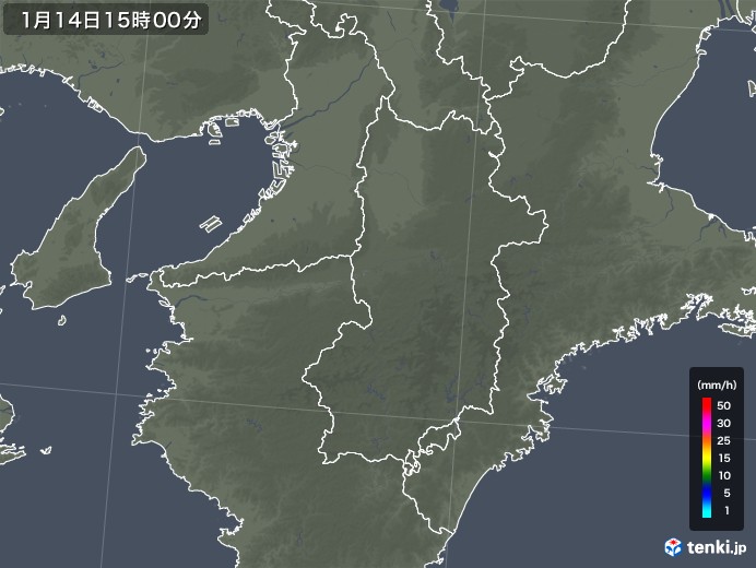 奈良県の雨雲レーダー(2018年01月14日)