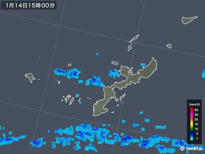 沖縄県の雨雲レーダー(2018年01月14日)