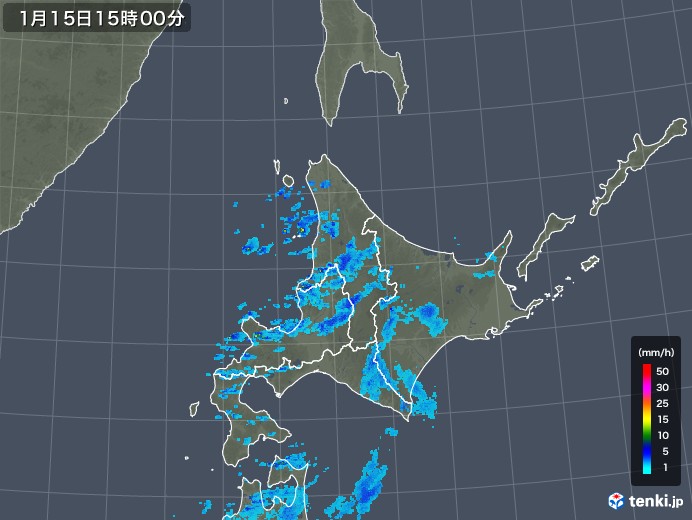 北海道地方の雨雲レーダー(2018年01月15日)