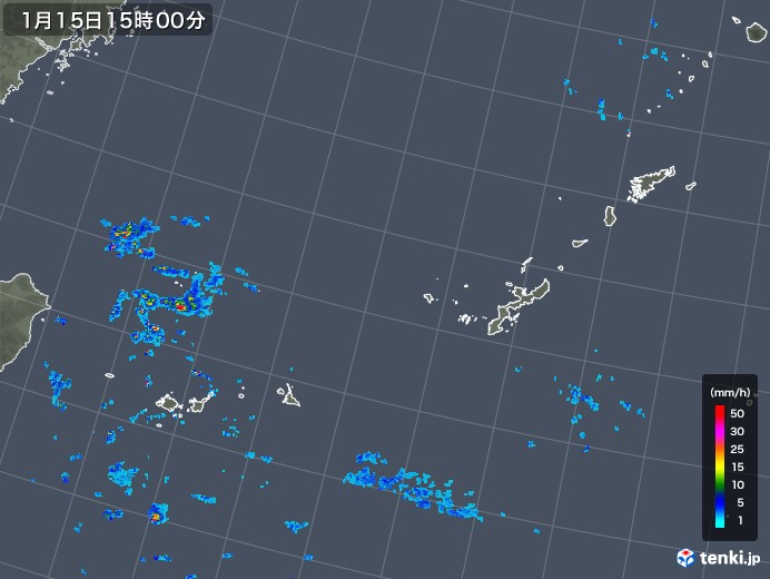 沖縄地方の雨雲レーダー(2018年01月15日)