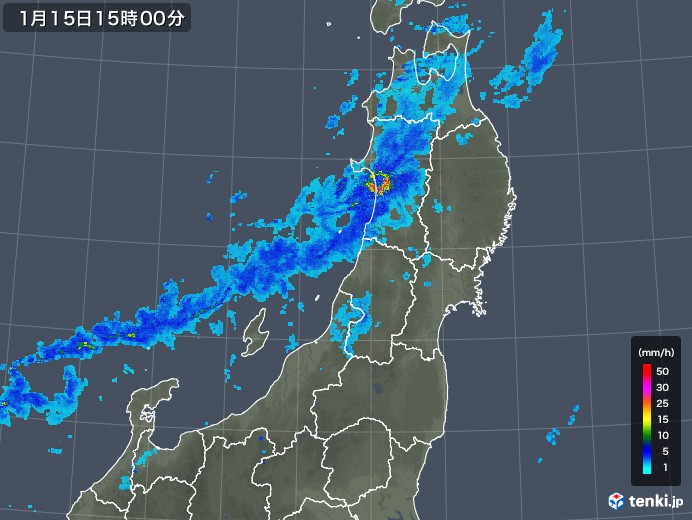 東北地方の雨雲レーダー(2018年01月15日)