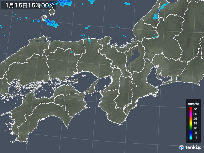 近畿地方の雨雲レーダー(2018年01月15日)