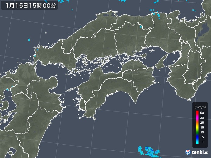 四国地方の雨雲レーダー(2018年01月15日)