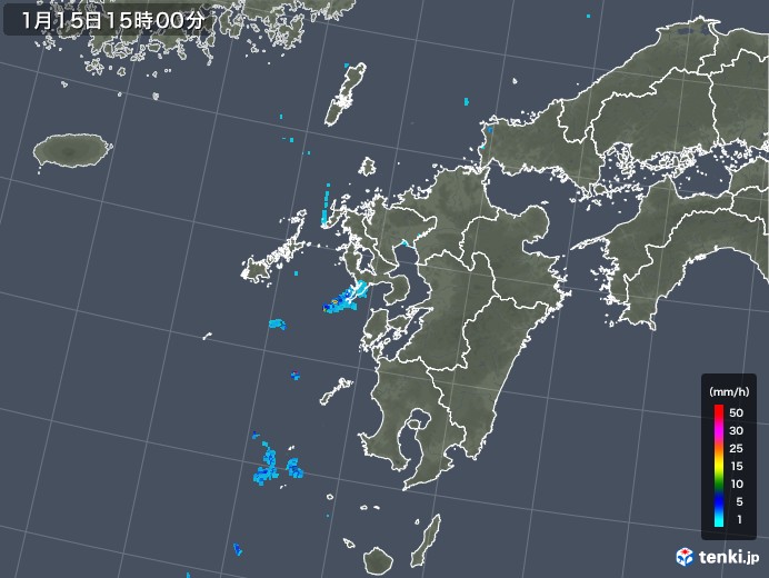 九州地方の雨雲レーダー(2018年01月15日)