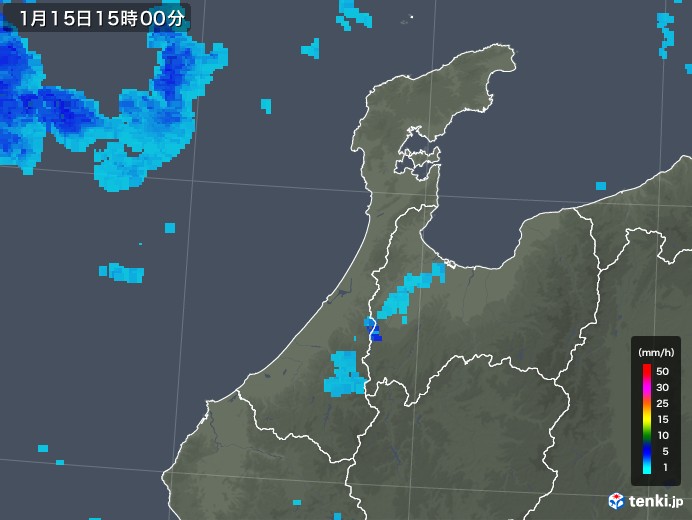 石川県の雨雲レーダー(2018年01月15日)