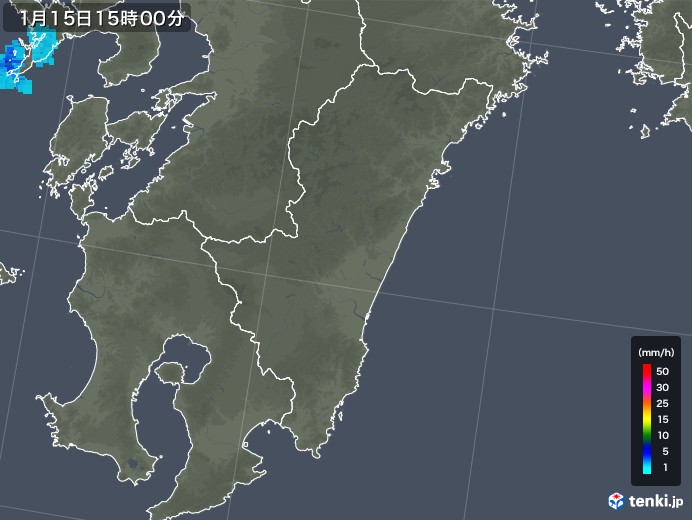 宮崎県の雨雲レーダー(2018年01月15日)
