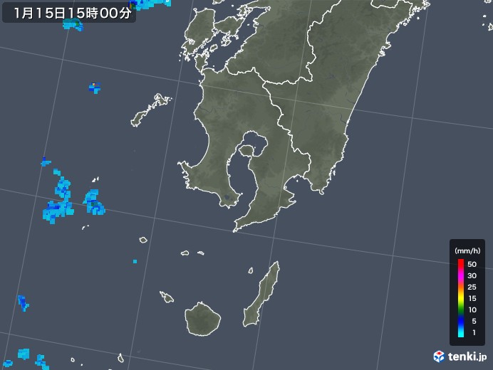 鹿児島県の雨雲レーダー(2018年01月15日)