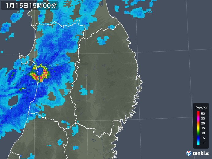 岩手県の雨雲レーダー(2018年01月15日)