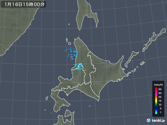 北海道地方の雨雲レーダー(2018年01月16日)