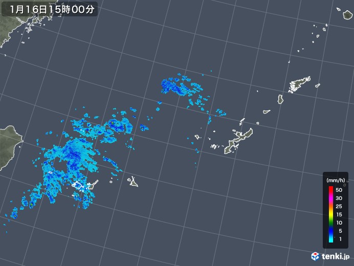 沖縄地方の雨雲レーダー(2018年01月16日)