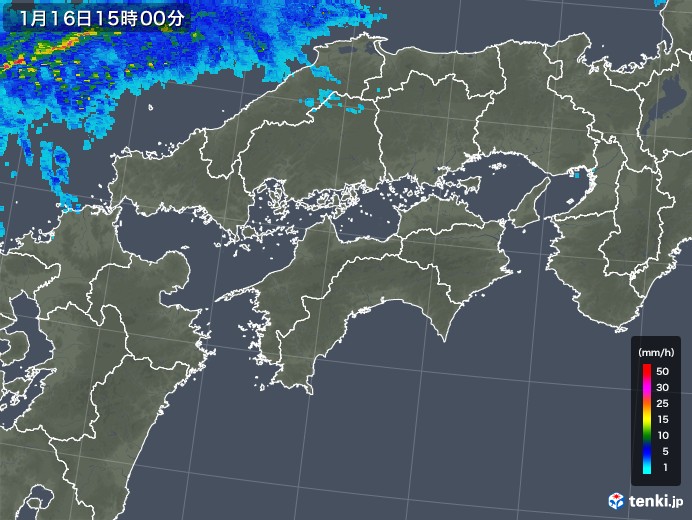 四国地方の雨雲レーダー(2018年01月16日)