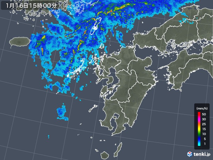 九州地方の雨雲レーダー(2018年01月16日)