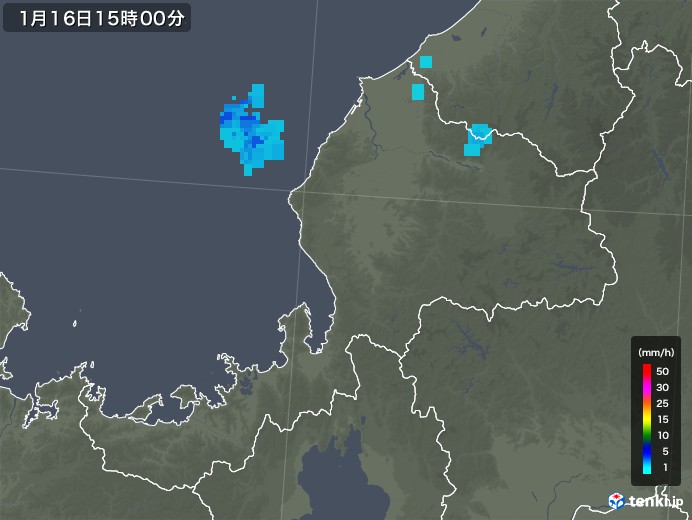 福井県の雨雲レーダー(2018年01月16日)