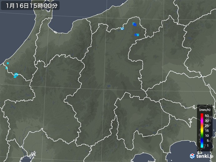 長野県の雨雲レーダー(2018年01月16日)