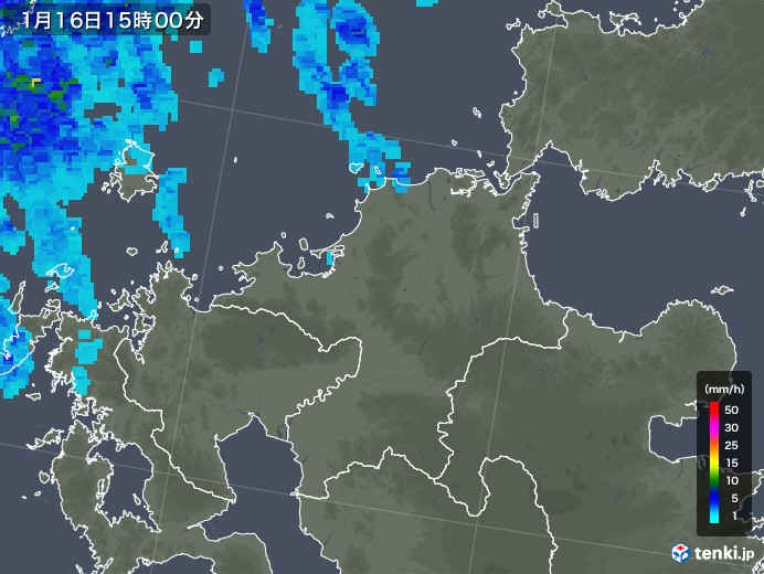 福岡県の雨雲レーダー(2018年01月16日)